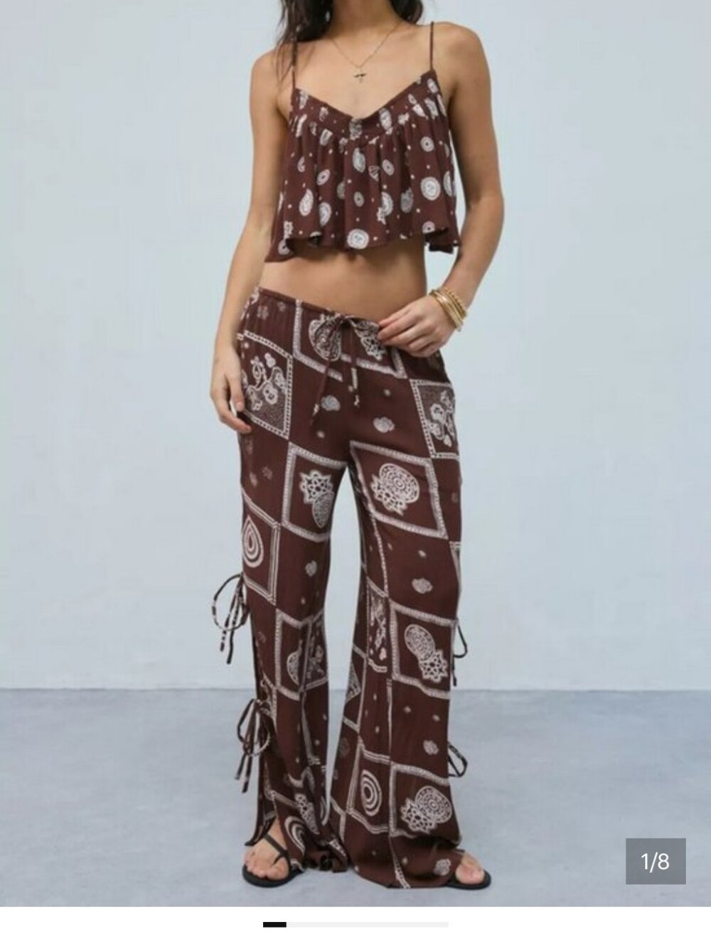 Urban Outfitters Brown Side-Tie Wide Leg Pant Set